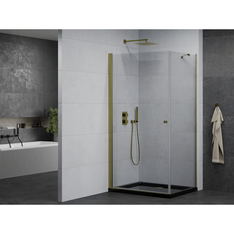 Mexen Pretoria люлееща се душ кабина 80 x 70 см, прозрачна, златна + плосък