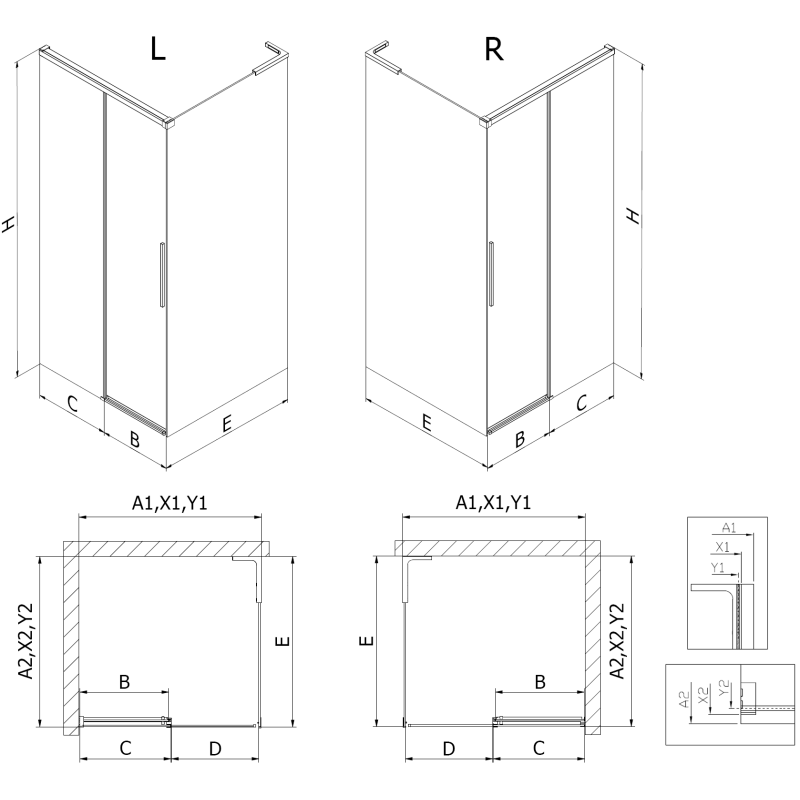 Mexen Rox L плъзгаща се душ кабина лява 95 x 85 см, черна решетка, черна - 8C2L-095-085-70-77-L