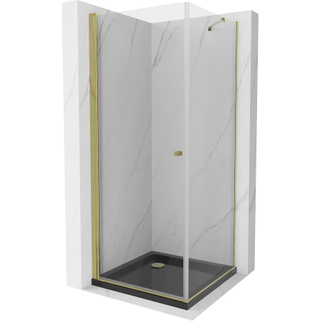 Mexen Pretoria Отваряща се душ кабина 80 x 80 см, прозрачна, златиста + душ