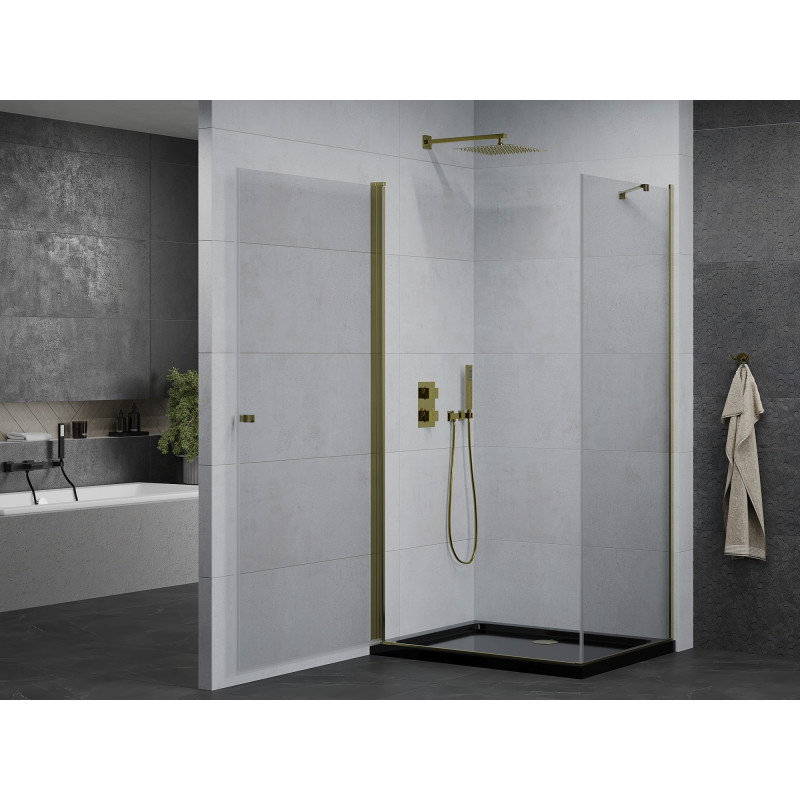 Mexen Pretoria душ кабина с отваряща се врата 90 x 70 см, прозрачна, златиста +