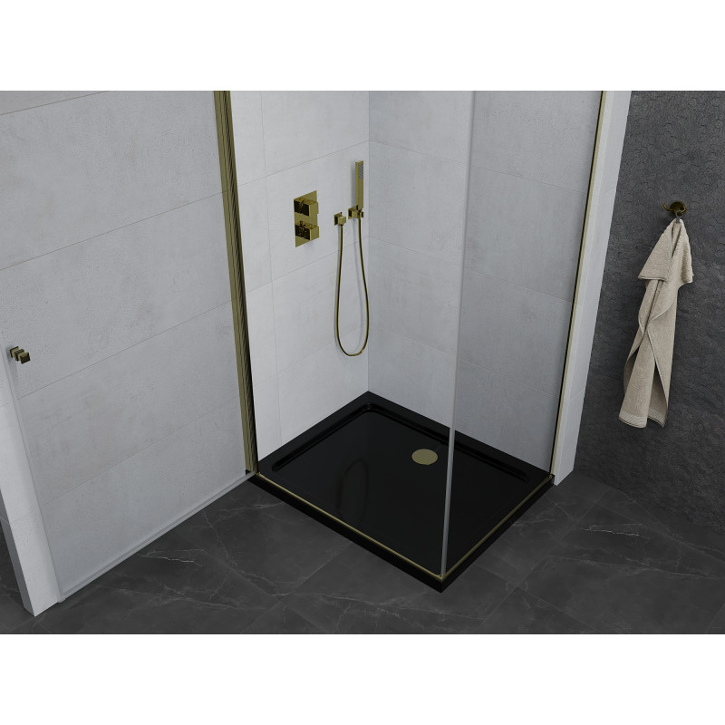 Mexen Pretoria душ кабина с отваряща се врата 90 x 70 см, прозрачна, златиста +