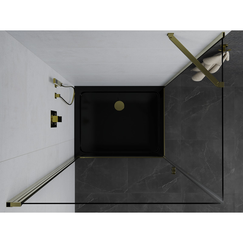 Mexen Pretoria отваряема душ кабина 100 x 70 см, прозрачна, златна + поддушник Flat,