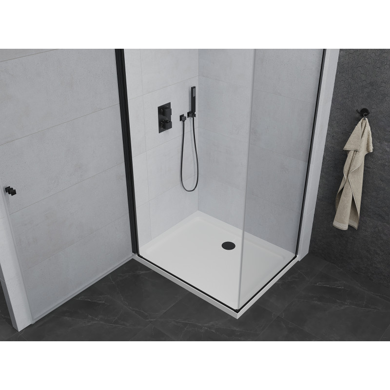 Mexen Pretoria душ кабина с врата, 70 x 100 см, прозрачна, черна + корито Flat