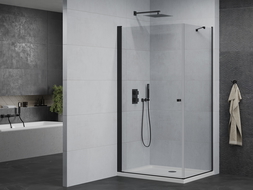 Mexen Pretoria душ кабина отваряема 70 x 110 см, прозрачна, черна + поддън Flat - 852-070-110-70-00-4010B