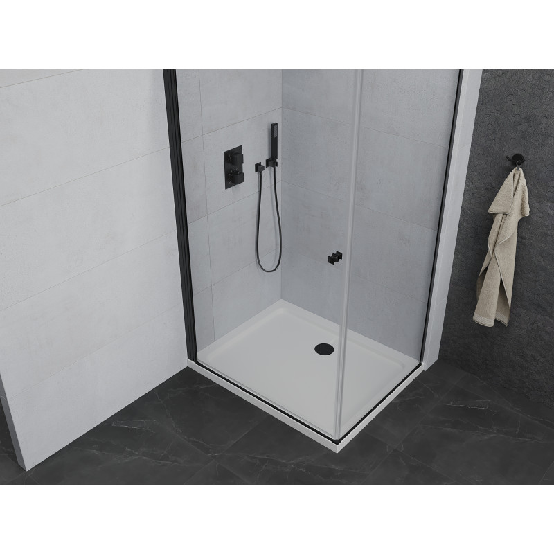 Mexen Pretoria Отваряща се душ кабина 90 x 100 см, прозрачна, черна + корито Flat