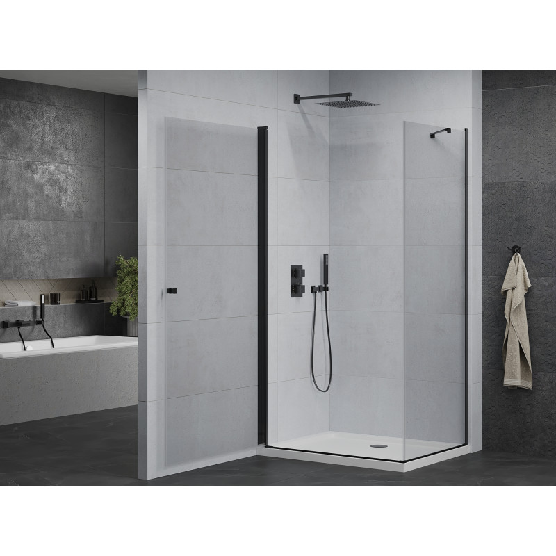 Mexen Pretoria Отваряща се душ кабина 90 x 100 см, прозрачна, черна + корито Flat