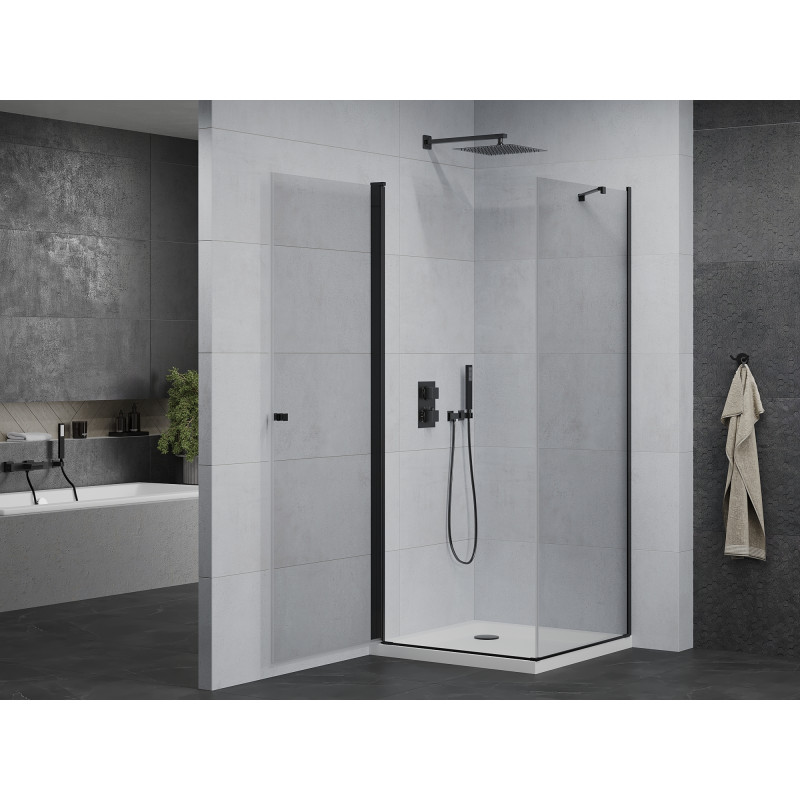 Mexen Pretoria душ кабина с панти 90 x 90 см, прозрачна, черна + корито Flat