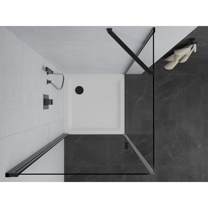 Mexen Pretoria душ кабина с панти 90 x 90 см, прозрачна, черна + корито Flat