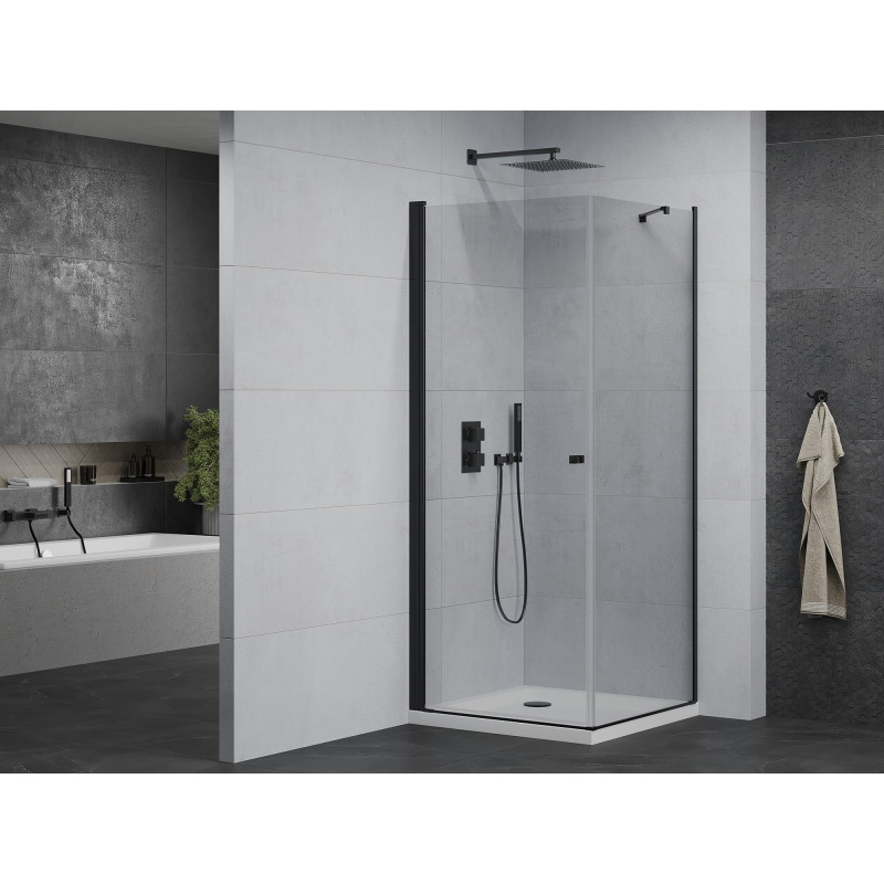Mexen Pretoria разтваряща се душ кабина 90 x 90 см, прозрачна, черна + поддушово