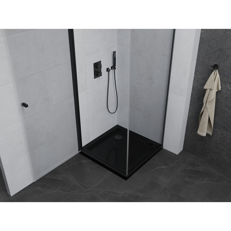 Mexen Pretoria Отваряема душ кабина 70 x 70 см, прозрачна, черна + корито Flat,