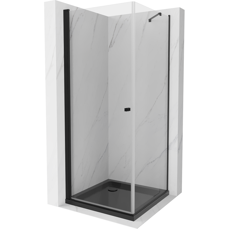 Mexen Pretoria Отваряема душ кабина 70 x 70 см, прозрачна, черна + корито Flat,