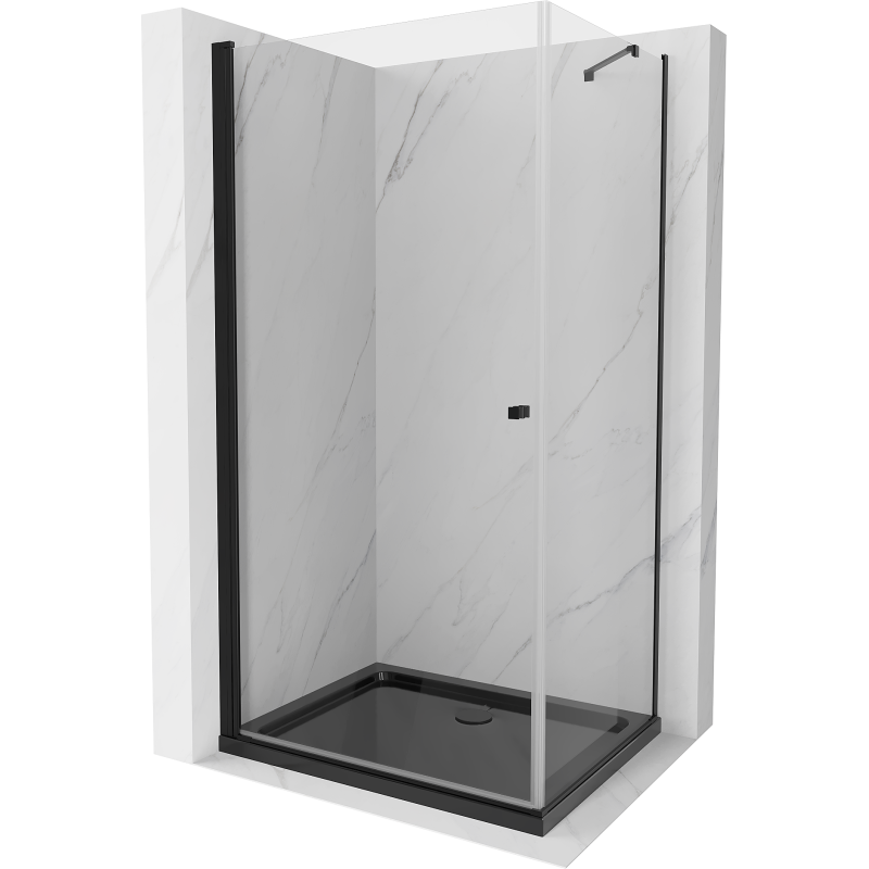 Mexen Pretoria душ кабина с колело 80 x 70 см, прозрачна, черна + под душ Flat, черен - 852-080-070-70-00-4070B