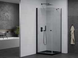 Mexen Pretoria душ кабина с отваряеми врати 80 x 80 см, прозрачен, черен + поддон Flat, черен - 852-080-080-70-00-4070B