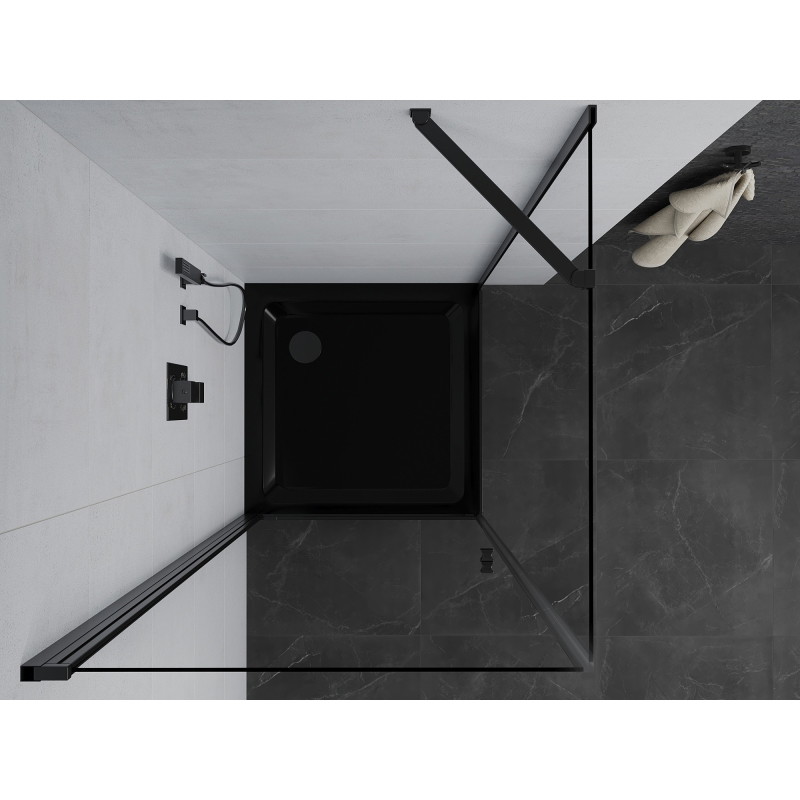 Mexen Pretoria вратата на душ кабина 100 x 100 см, прозрачна, черна + Flat вана,