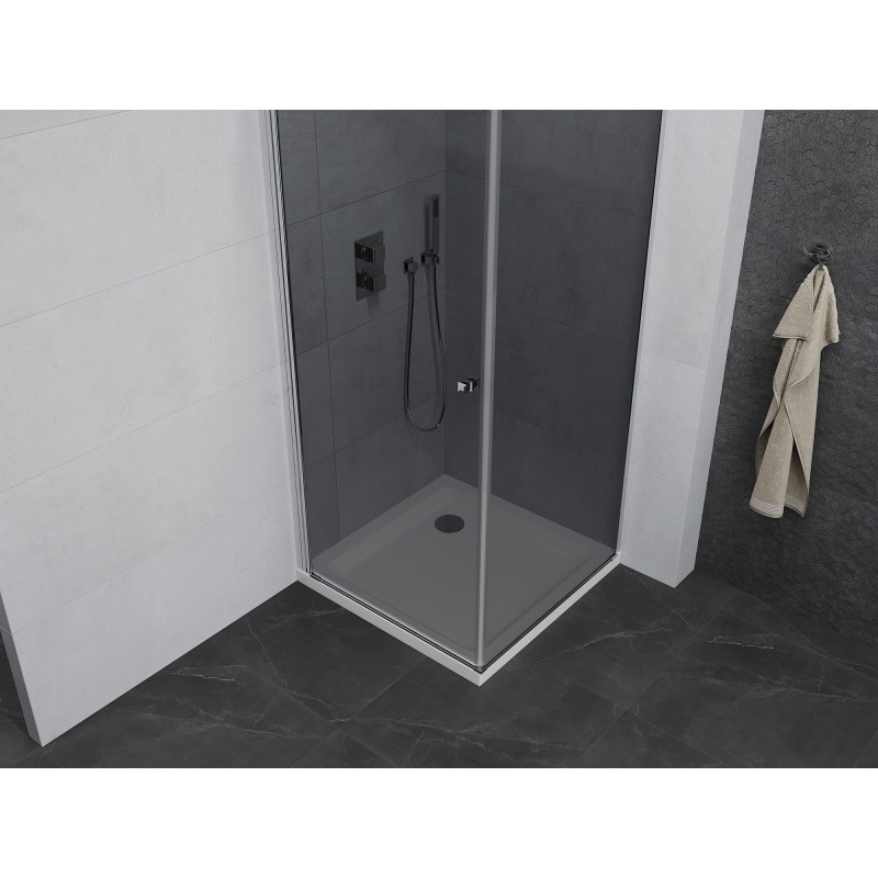Mexen Pretoria врата за душ кабина 70 x 70 см, графит, хром + поддушово корито Flat