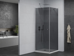 Mexen Pretoria врата за душ кабина 70 x 70 см, графит, хром + поддушово корито Flat