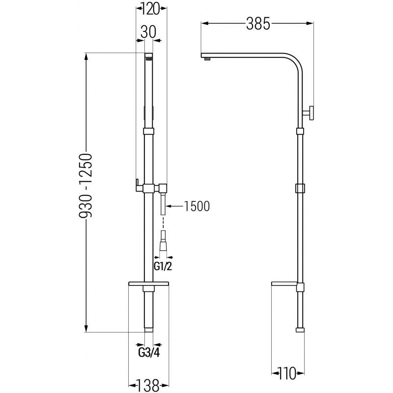 Mexen Q душ колона, графит - 79395-66