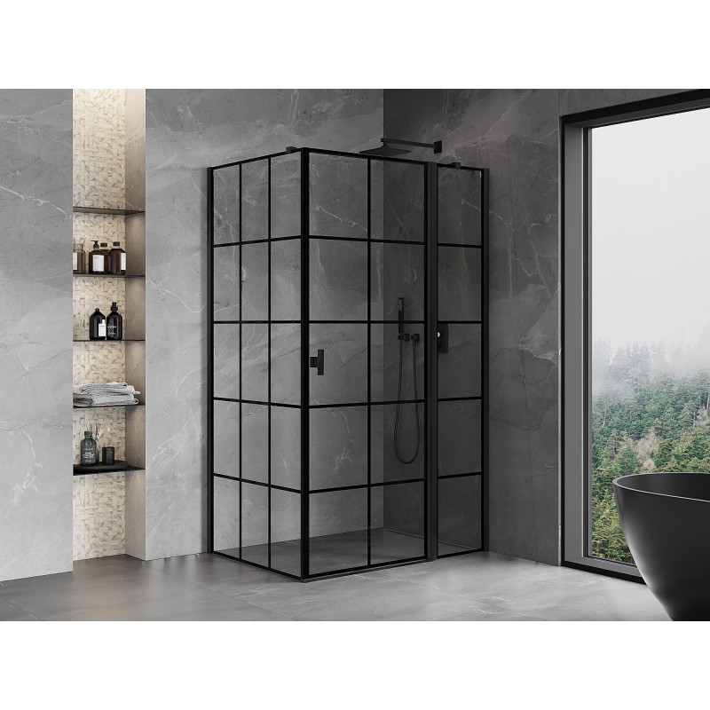 Mexen Mist T душ кабина отваряема дясна 115 x 75 см, черна решетка, черна