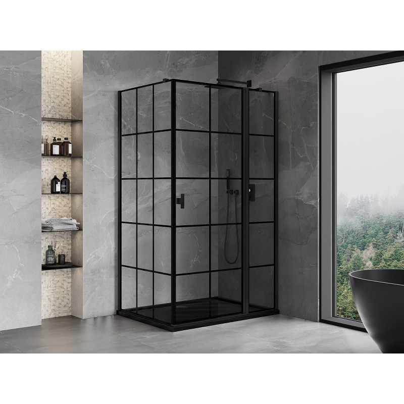 Mexen Mist T душ кабина отваряема дясна 115 x 75 см, черна решетка, черна