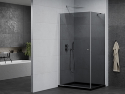 Mexen Pretoria душ кабина с отварящи се врати 90 x 100 см, графит, хром + платформа Flat, черен - 852-090-100-01-40-4070