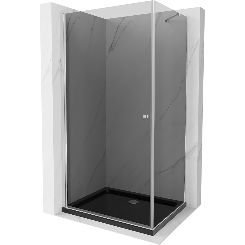 Mexen Pretoria душ кабина с отваряща се врата 90 x 120 см, графит, хром + поддушово корито Flat, черно - 852-090-120-01-40-4070