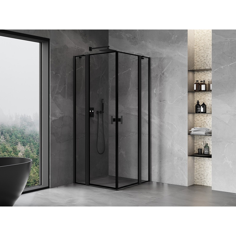 Mexen Mist Двойна душ кабина с отварящи се врати 115 x 115 см, черна рамка,