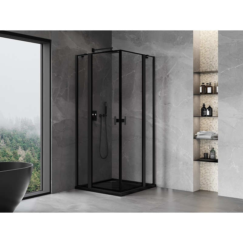 Mexen Mist Двойна душ кабина с отварящи се врати 115 x 115 см, черна рамка,
