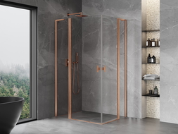 Mexen Mist L Duo душ кабина с отварящи се врати 100 x 90 см, прозрачна, четкана мед - 8A4L-100-090-65-00
