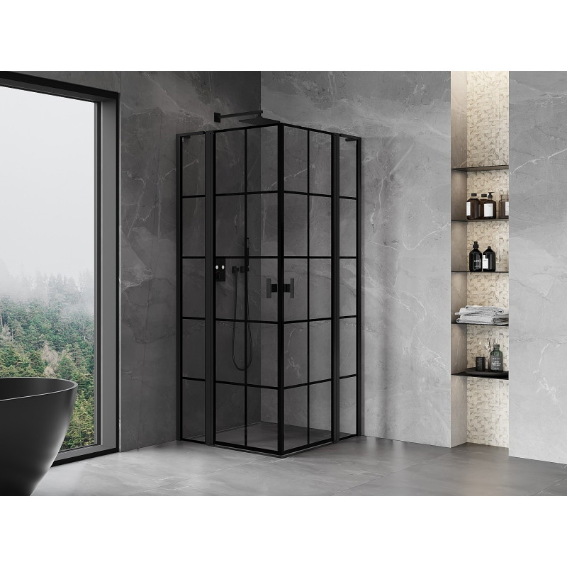 Mexen Mist L Двойна душ кабина с врати 95 x 95 см, черна решетка, черна