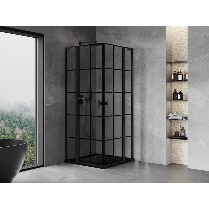 Mexen Mist L Двойна душ кабина с врати 95 x 95 см, черна решетка, черна