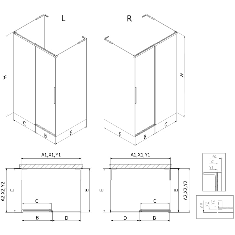 Mexen Rox-3S L 3-стенна разтегателна душ кабина 125 x 70 см, прозрачна, хром