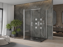 Mexen Omega душ кабина 3-стенна, раздвижна 100 x 90 см, прозрачна, хром + подставка Flat - 825-100-090-01-00-3s-4070