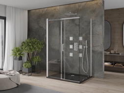 Mexen Omega душ кабина 3-стенна, разтегателна 140 x 90 см, прозрачен, хром + поддън Flat - 825-140-090-01-00-3s-4070