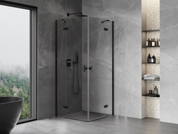 Mexen Mist H Duo отваряща се душ кабина 80 x 80 см, прозрачна, черна - 8A5-080L-080P-70-00