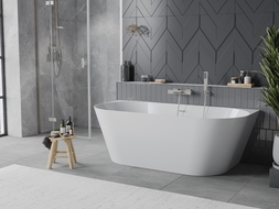 Mexen Oval Slim свободностояща вана за стенен монтаж 170 x 80 cm, бяла, преливане четкан никел - 52661708000-97