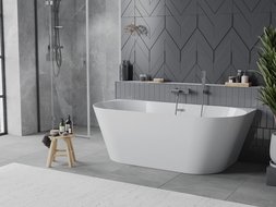 Mexen Oval Slim свободностояща, прилежаща към стената вана 170 x 80 cm, бяла, преливен отвор gun metal - 52661708000-95