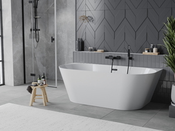 Mexen Oval Slim свободностояща стена вана 170 х 80 см, бяла, черен преливник - 52661708000-70