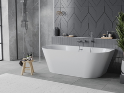 Mexen Oval Slim свободностояща вана до стена 170 x 80 см, бяла, преливник gun gray шлифован - 52661708000-66