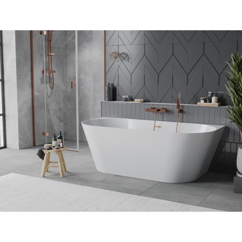 Mexen Oval Slim самостоятелна вана за стена 170 x 80 см, бяла, четкан меден