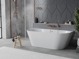 Mexen Oval Slim самостоятелна вана за стена 170 x 80 см, бяла, четкан меден