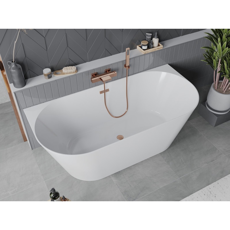 Mexen Oval Slim самостоятелна вана за стена 170 x 80 см, бяла, четкан меден