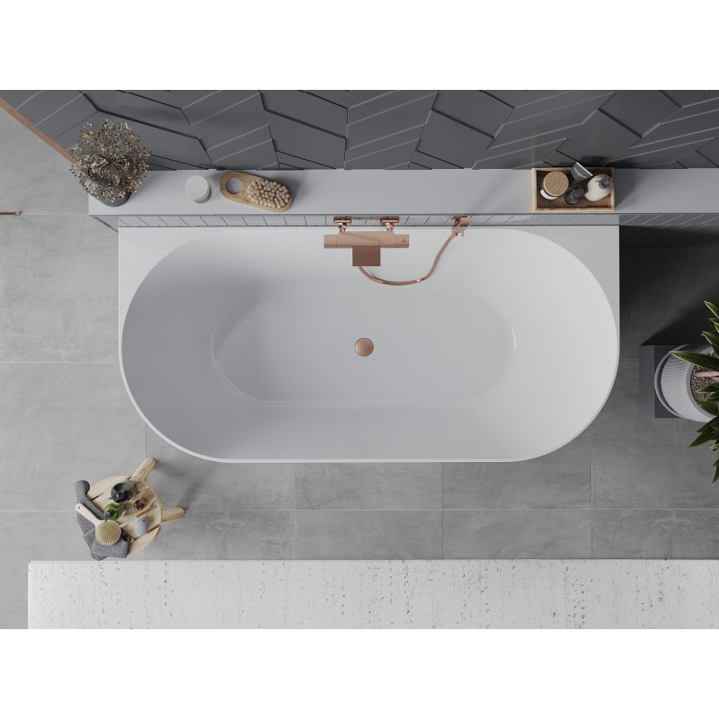 Mexen Oval Slim самостоятелна вана за стена 170 x 80 см, бяла, четкан меден