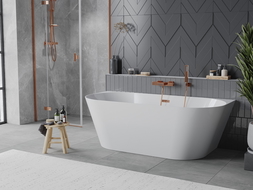 Mexen Oval Slim свободностояща вана за стена 170 x 80 см, бяла, преливник розово злато - 52661708000-60