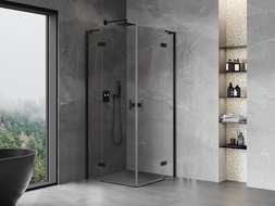 Mexen Mist-H L Duo отваряща се душ кабина 80 x 80 cm, прозрачна, черна - 8A5L-080L-080P-70-00