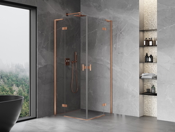 Mexen Mist-H L Duo шарнирна душ кабина 80 x 80 см, прозрачна, матирано медно - 8A5L-080L-080P-65-00