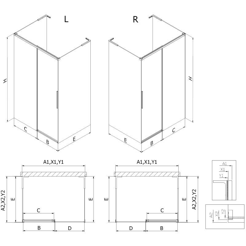 Mexen Rox-3S L 3-стенна плъзгаща се лява душ кабина 130 x 80 cm, черна решетка, черна - 8C2L-130-080-70-77-3S-L