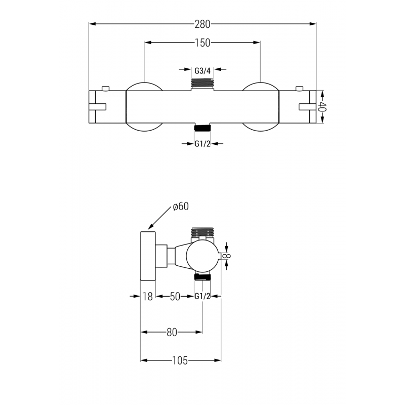 Mexen Kai термостатичен душ батерия, черна - 77150-70