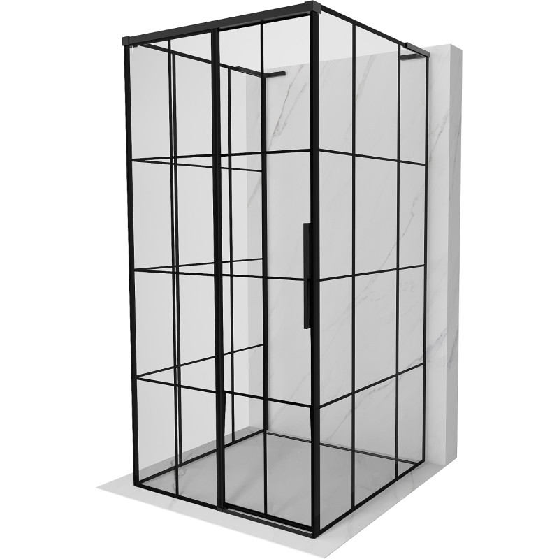 Mexen Rox-3S L триделна плъзгаща се душ кабина, лява, 110 x 110 см, черна решетка,