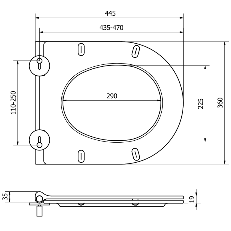Mexen бавно падащ тънък капак, дуропласт, бял гланц - 39050100