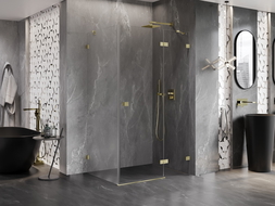 Mexen Lunar душ кабина с отваряща се врата, дясна, 70 x 90 см, прозрачна, златиста с четкано покритие - 834-070-090-55-00-P